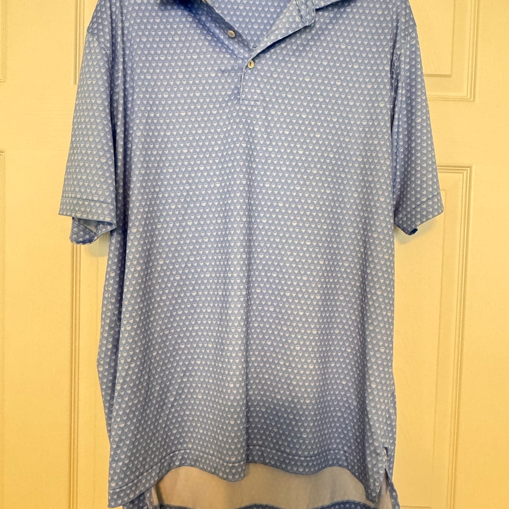 Peter Millar Light Blue Patterned Polo Shirt - image 1
